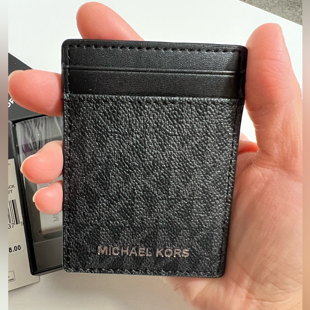 Michael Kors NIB $118 black Logo Card Case with Bill Clip Blue One Size - Picture 4 of 14